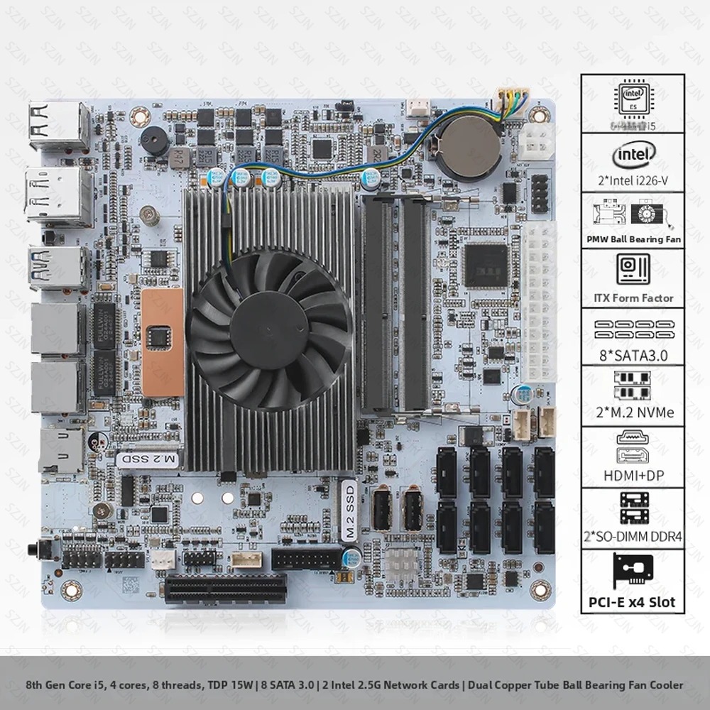 I5-8265U ES NAS เมนบอร์ด 8 ช่อ - Nas Motherboard 8 Sata Mini Itx บทวิจารณ์และราคา